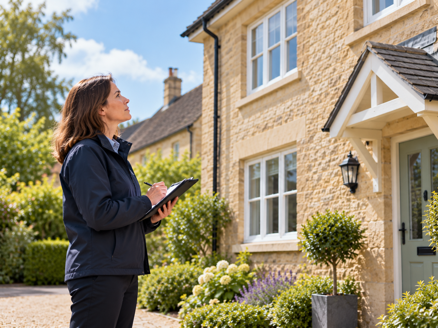 Residential surveyor assessing a traditional stone house